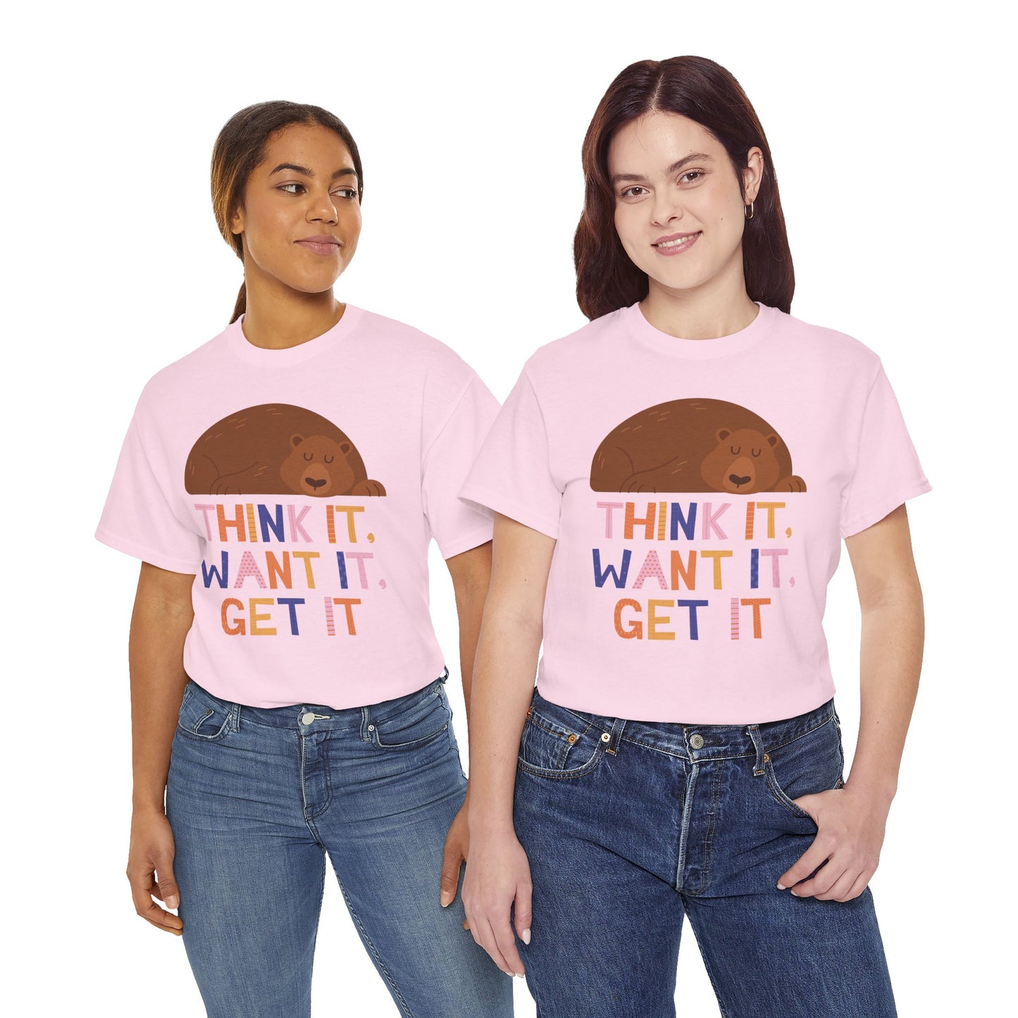 Motivational Bear Graphic Tee - "Think It, Want It, Get It"