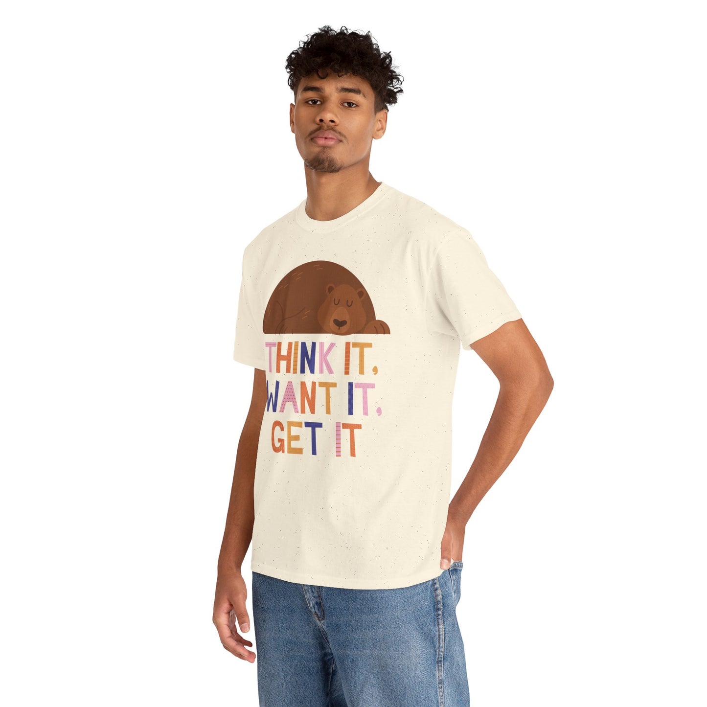 Motivational Bear Graphic Tee - "Think It, Want It, Get It"