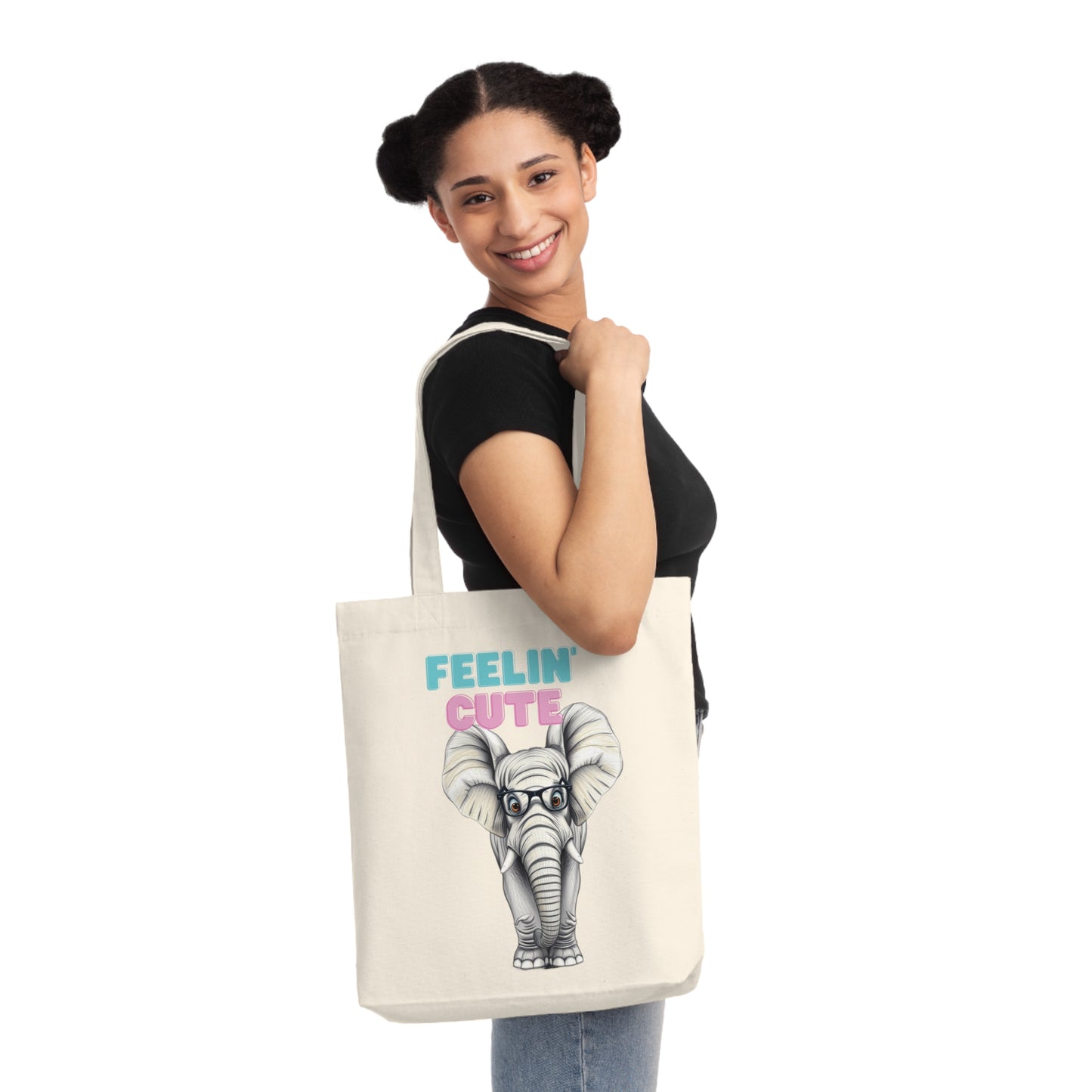 Feeling Cute Elephant in glasses - Woven Tote Bag