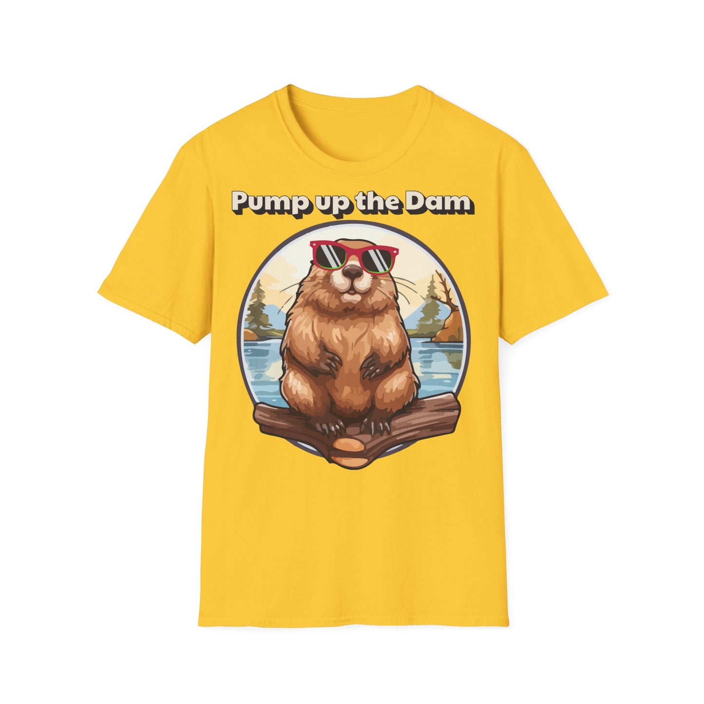 Pump Up the Dam Funny Beaver T-Shirt - Unisex Softstyle Tee
