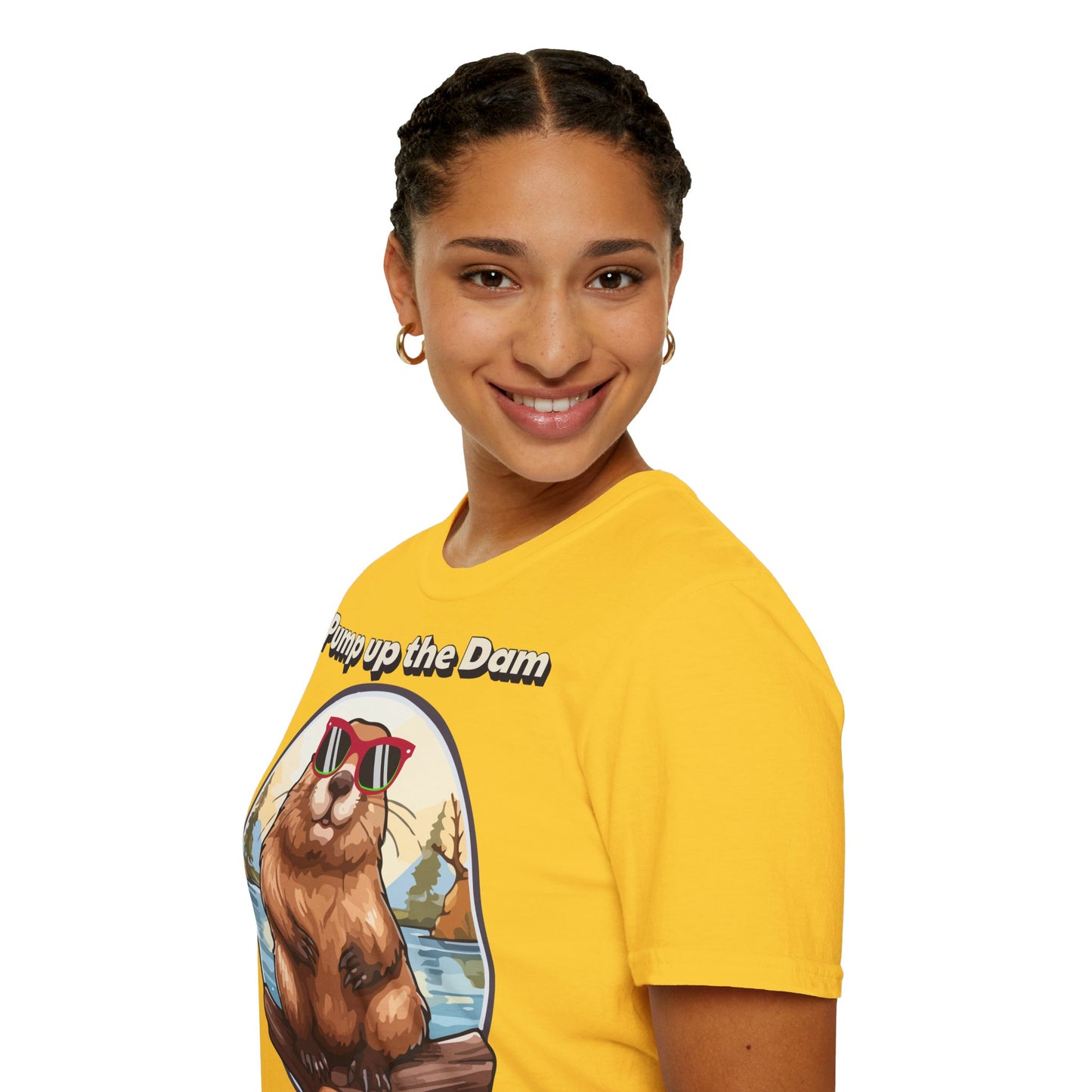Pump Up the Dam Funny Beaver T-Shirt - Unisex Softstyle Tee