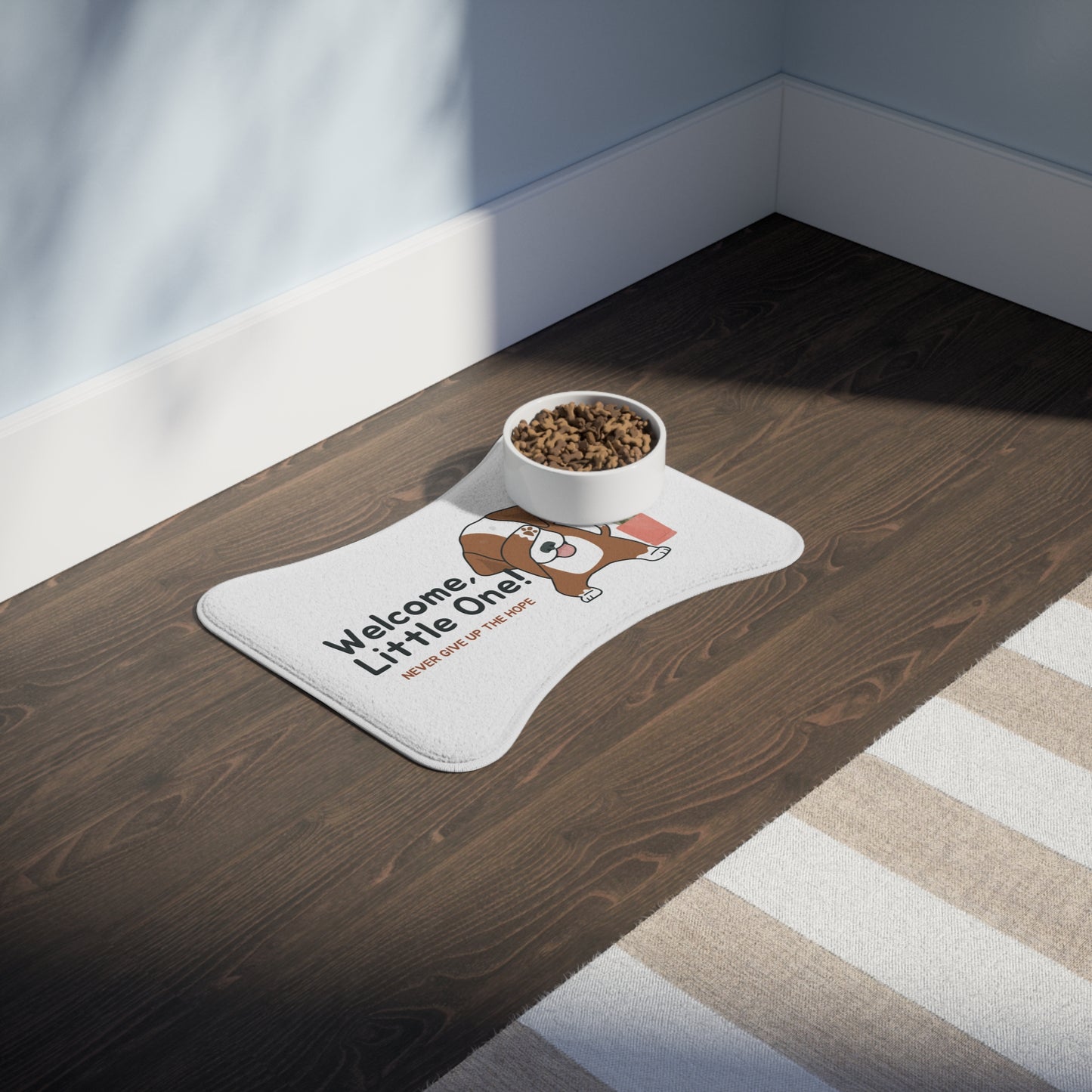Cute Dog Feeding Mat - 'Welcome, Little One!' with Hopeful Design