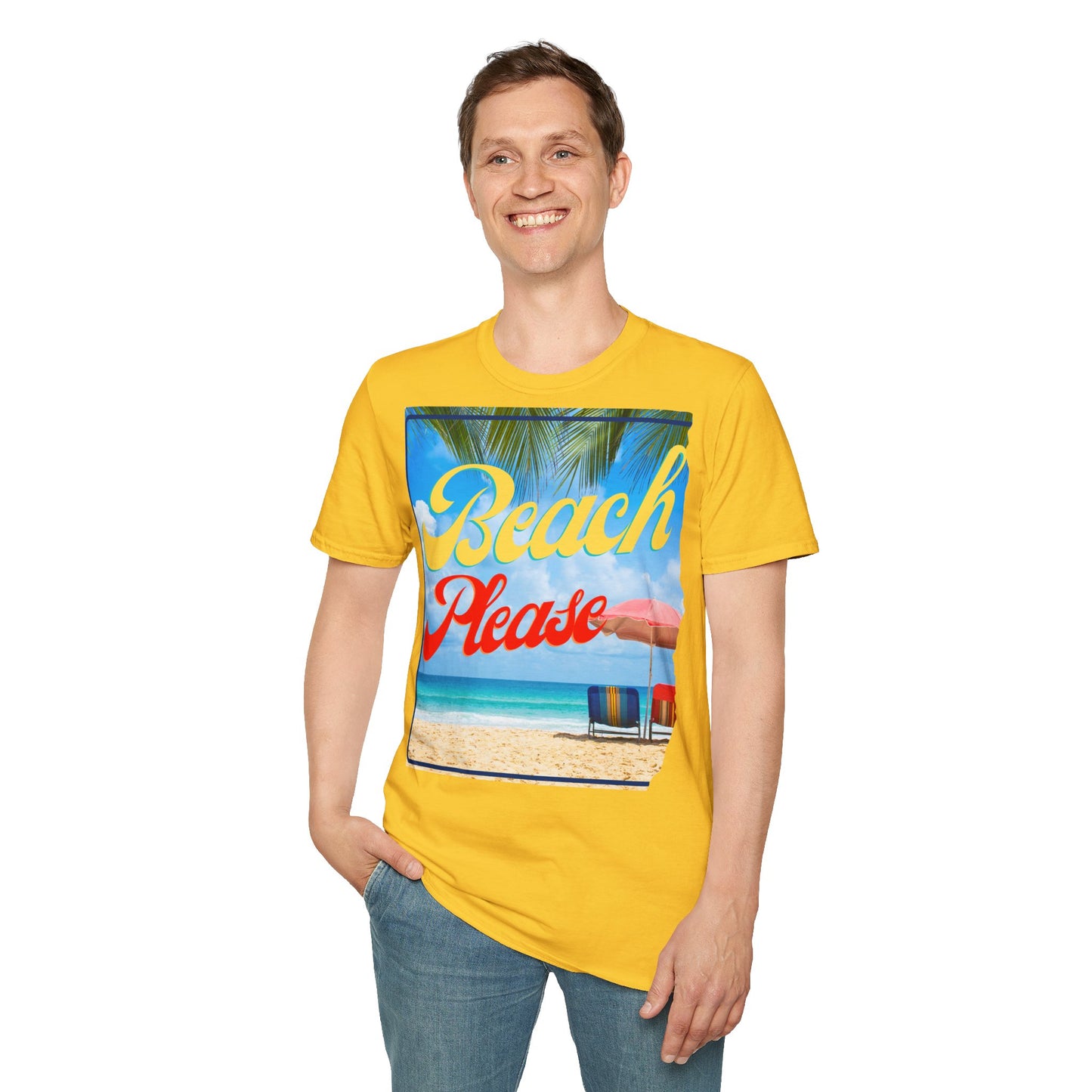 Beach Please Unisex Softstyle T-Shirt - Fun Summer Vibe for Beach Lovers