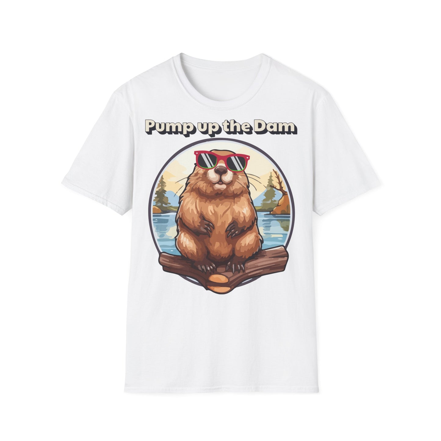 Pump Up the Dam Funny Beaver T-Shirt - Unisex Softstyle Tee