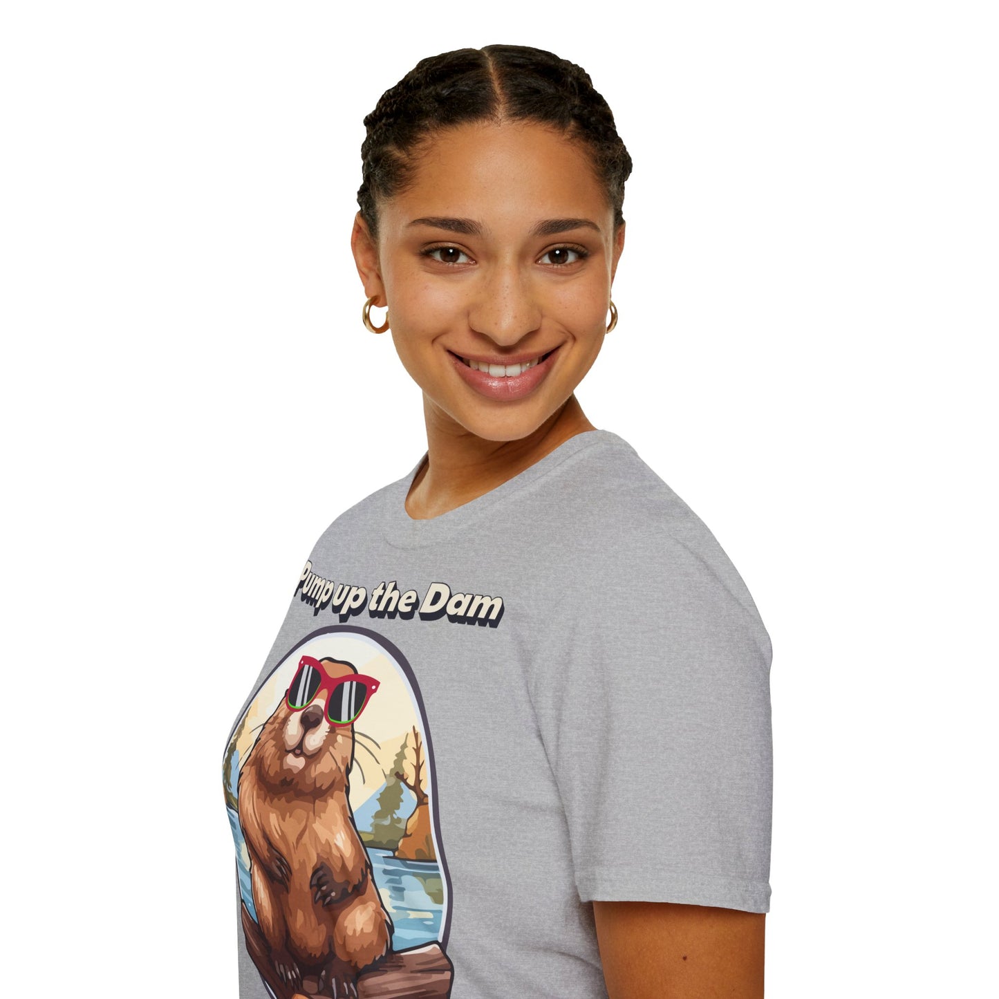 Pump Up the Dam Funny Beaver T-Shirt - Unisex Softstyle Tee