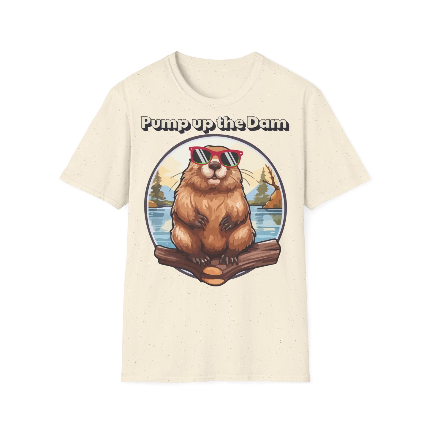 Pump Up the Dam Funny Beaver T-Shirt - Unisex Softstyle Tee