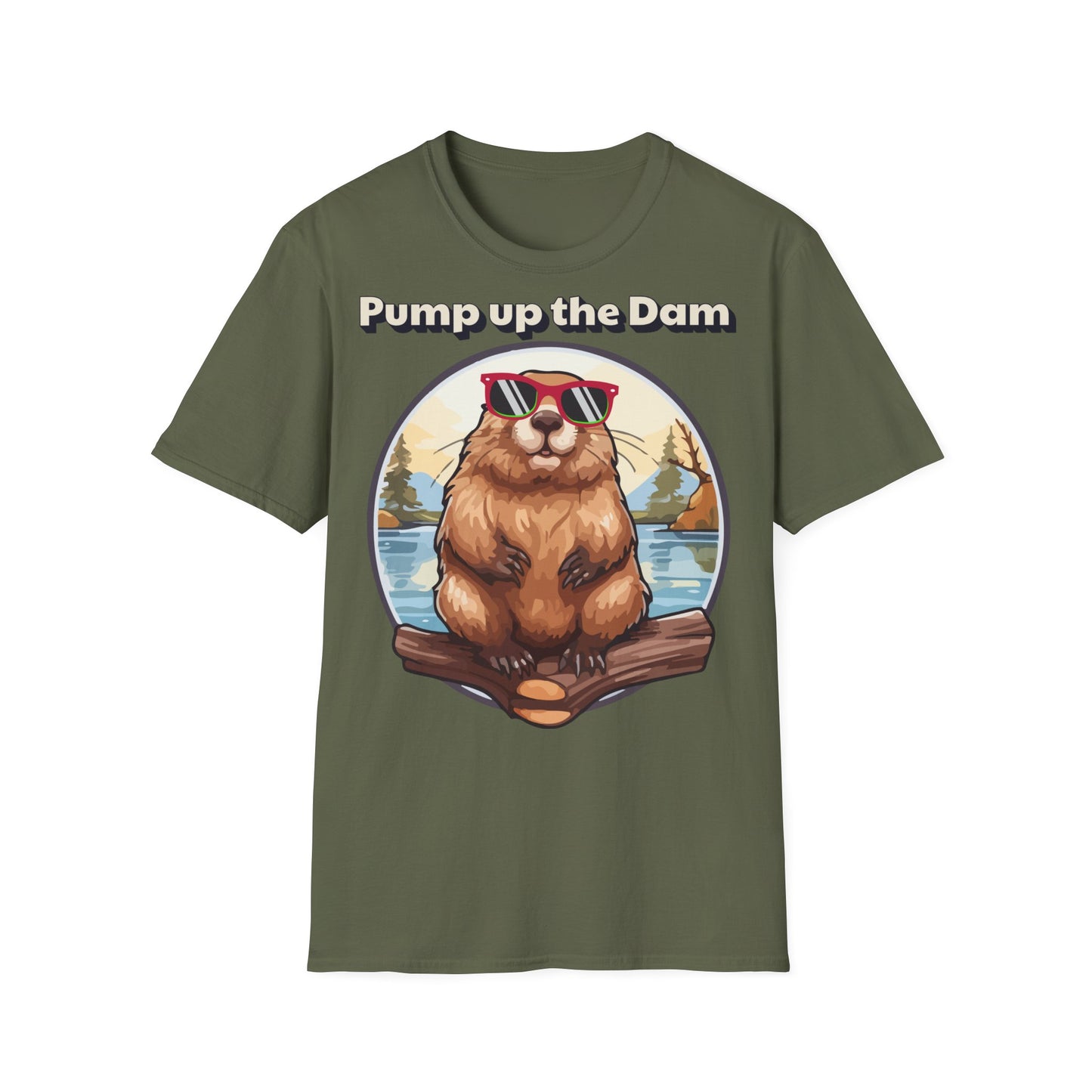 Pump Up the Dam Funny Beaver T-Shirt - Unisex Softstyle Tee