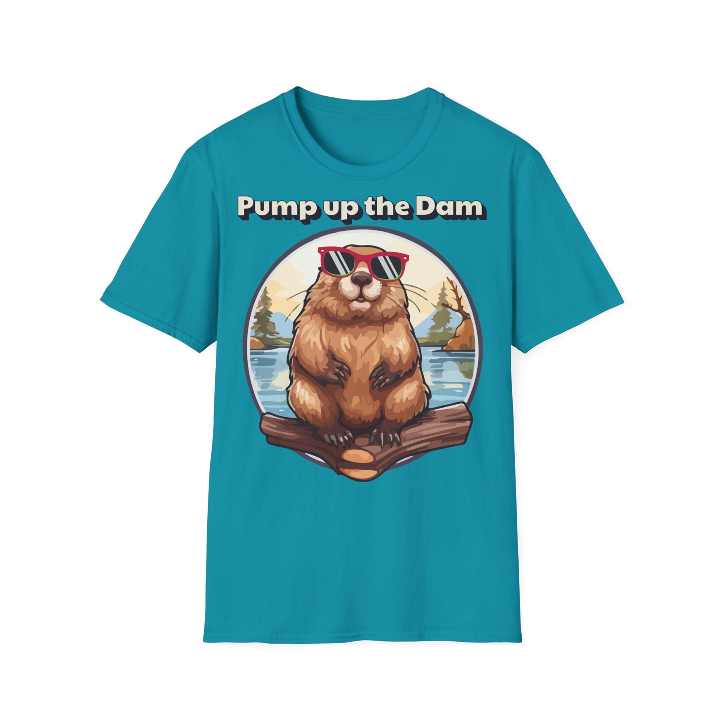 Pump Up the Dam Funny Beaver T-Shirt - Unisex Softstyle Tee
