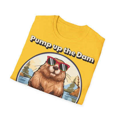 Pump Up the Dam Funny Beaver T-Shirt - Unisex Softstyle Tee