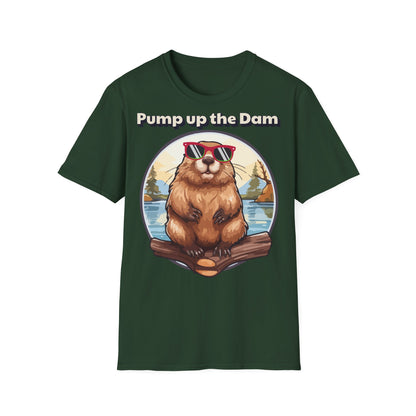 Pump Up the Dam Funny Beaver T-Shirt - Unisex Softstyle Tee