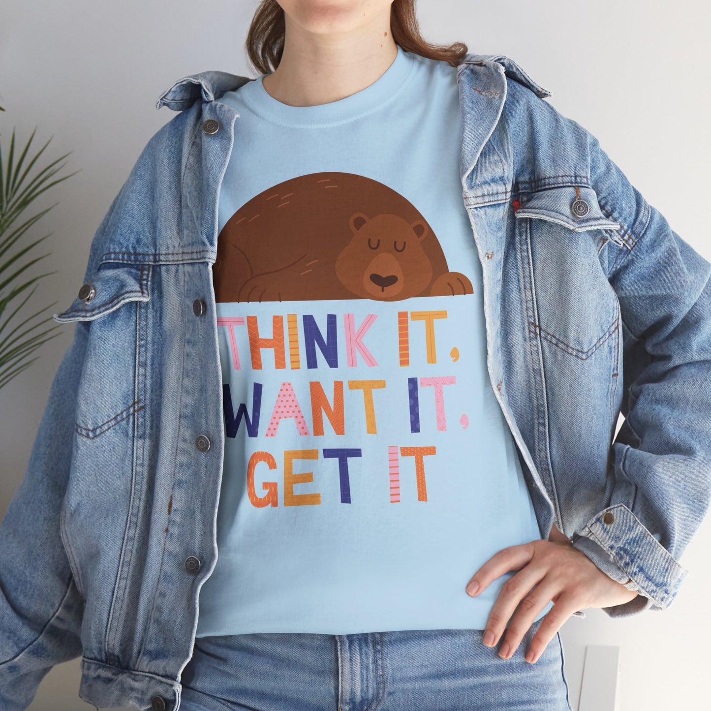 Motivational Bear Graphic Tee - "Think It, Want It, Get It"