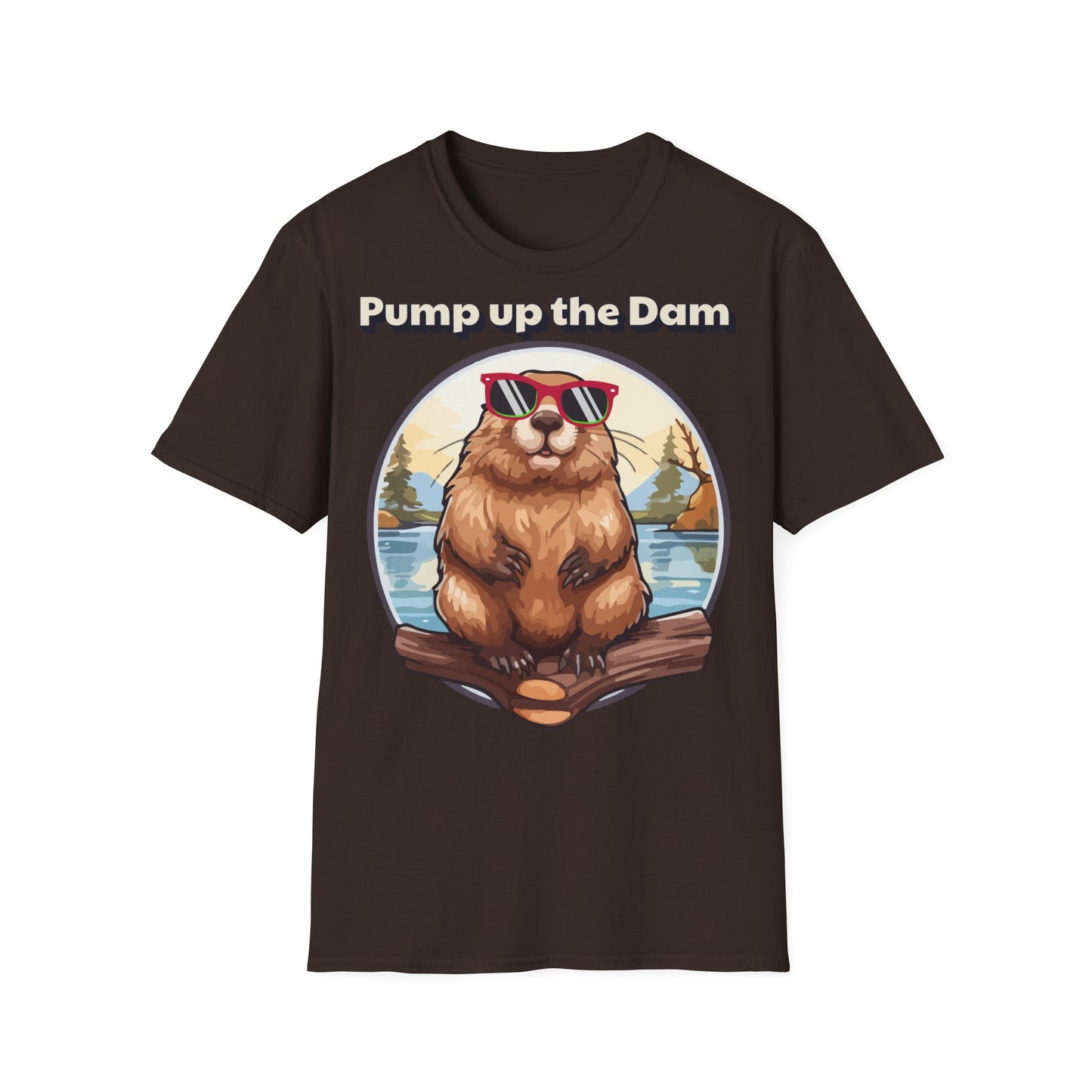 Pump Up the Dam Funny Beaver T-Shirt - Unisex Softstyle Tee