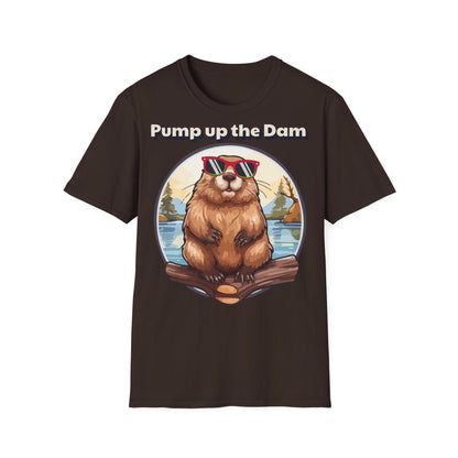 Pump Up the Dam Funny Beaver T-Shirt - Unisex Softstyle Tee