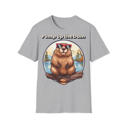 Pump Up the Dam Funny Beaver T-Shirt - Unisex Softstyle Tee