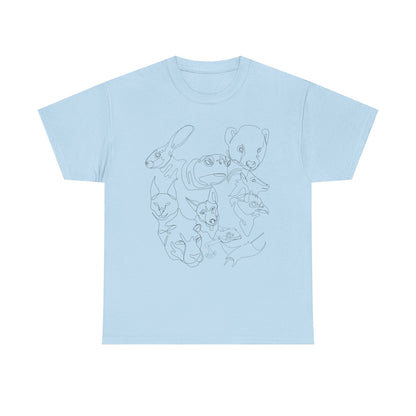 Wildlife Line Art Unisex Heavy Cotton Tee