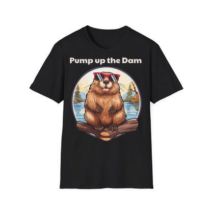 Pump Up the Dam Funny Beaver T-Shirt - Unisex Softstyle Tee