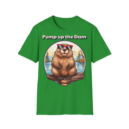 Pump Up the Dam Funny Beaver T-Shirt - Unisex Softstyle Tee