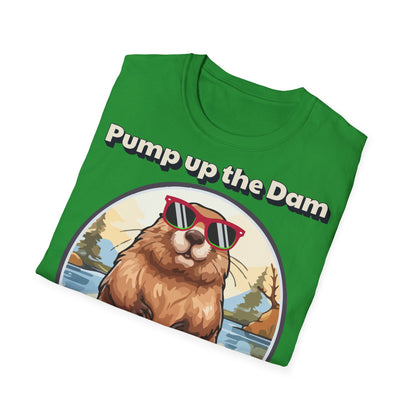 Pump Up the Dam Funny Beaver T-Shirt - Unisex Softstyle Tee