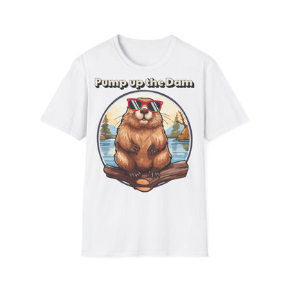 Pump Up the Dam Funny Beaver T-Shirt - Unisex Softstyle Tee