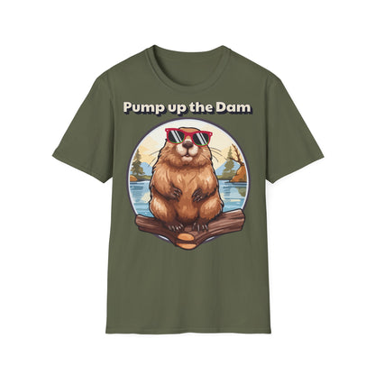 Pump Up the Dam Funny Beaver T-Shirt - Unisex Softstyle Tee