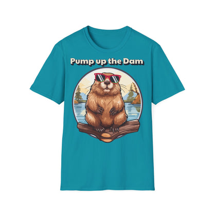 Pump Up the Dam Funny Beaver T-Shirt - Unisex Softstyle Tee